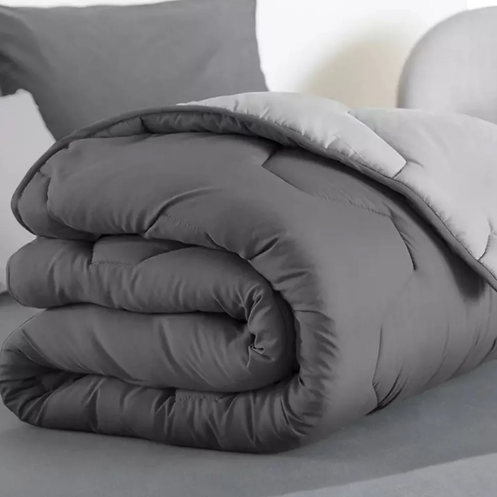 Couette 220x240 CM ABBY bicolore gris clair et gris 300 gr