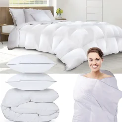 Couette 220x240 CM AELA en plume d'oie anti acarien 500 gr + 2 oreillers