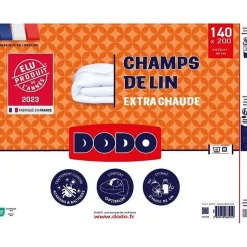 Couette 140x200 cm DODO CHAMPS DE LIN - Chaude - 450G/m² - Couette 1 personne -Douce et Chaude -Anti-acariens Antibactériens -