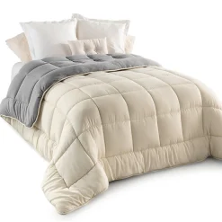 Couette 220x240 CM ZOE polaire biface gris et crème 400 gr