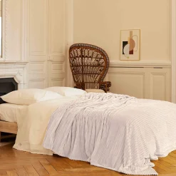 Couverture 100% polyester 240x260 cm microvelours DOLCE beige ivoire