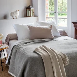 Couverture 100% pur laine vierge 180x240 cm PASTORALE blanchie
