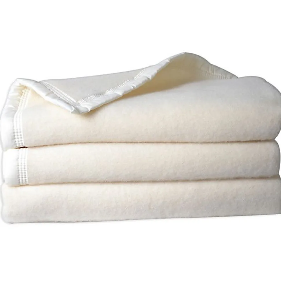 Couverture 100% Pure Laine Vierge Double face "Volta" 500 gr/m² Toison d'Or - Volta Naturel Blanchi - 240 x 300 cm