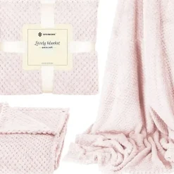 Couverture - SPRINGOS - 200 x 220 cm - Polyester - Vieux rose - Motif coquillages