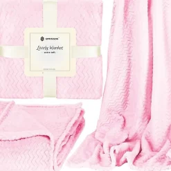 Couverture - SPRINGOS - Couvre-lit 160x200 cm - Douceur extra soft - Motif zigzag - Rose