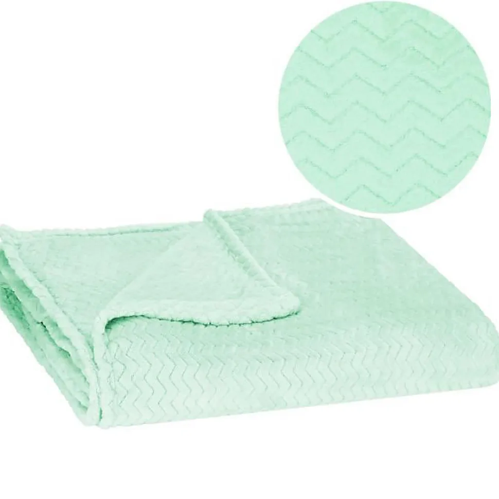 Couverture - SPRINGOS - Zigzag - 70 x 160 cm - Polyester - Vert pastel