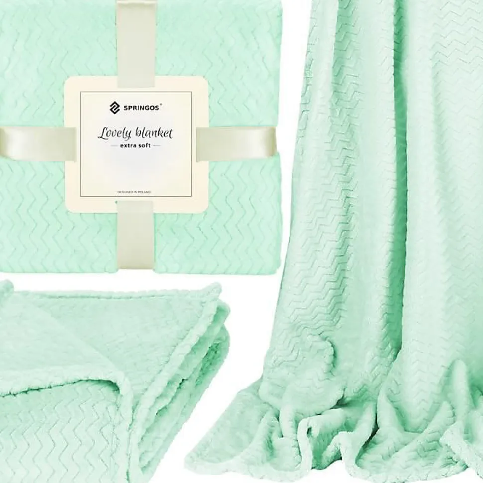 Couverture - SPRINGOS - Zigzag - 70 x 160 cm - Polyester - Vert pastel