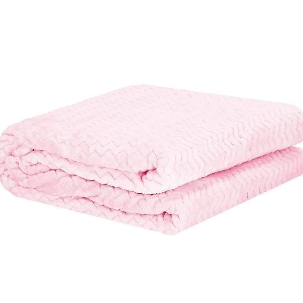 Couverture - SPRINGOS - Zigzag - 70 x 160 cm - Rose clair - Douce et chaude
