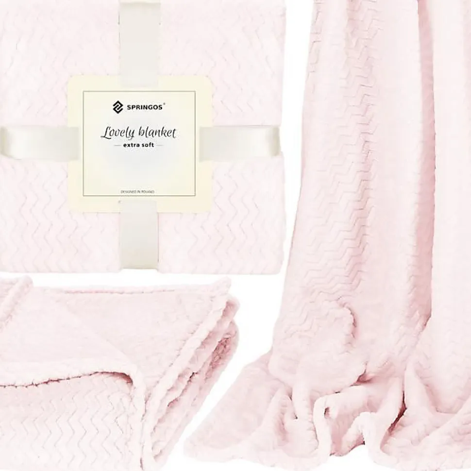 Couverture - SPRINGOS - Zigzag - 70 x 160 cm - Rose pastel - Douce et chaude