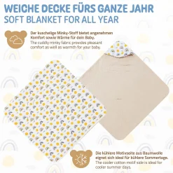 Couverture bébé moelleuse Joyz 84x84 cm beige motif arc-en-ciel en coton/polyester lavable à machine