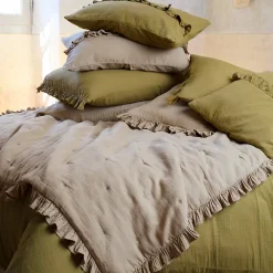 Couverture courtepointe en mousseline de coton 150x150 cm + 5 cm ELZA jaune jasmin