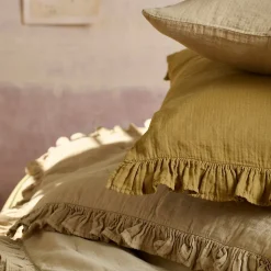 Couverture courtepointe en mousseline de coton 150x150 cm + 5 cm ELZA marron foin