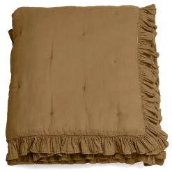 Couverture courtepointe en mousseline de coton 150x150 cm + 5 cm ELZA marron foin