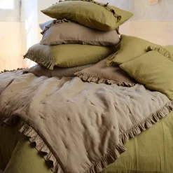 Couverture courtepointe en mousseline de coton 150x150 cm + 5 cm ELZA marron camel