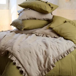 Couverture courtepointe en mousseline de coton 150x150 cm + 5 cm ELZA beige ficelle