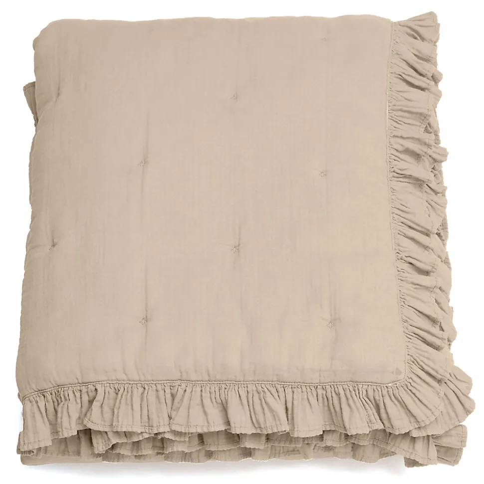 Couverture courtepointe en mousseline de coton 150x150 cm + 5 cm ELZA beige ficelle