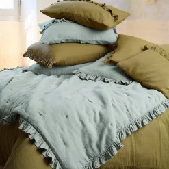 Couverture courtepointe en mousseline de coton 150x150 cm + 5 cm ELZA gris lichen