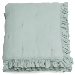 Couverture courtepointe en mousseline de coton 150x150 cm + 5 cm ELZA gris lichen