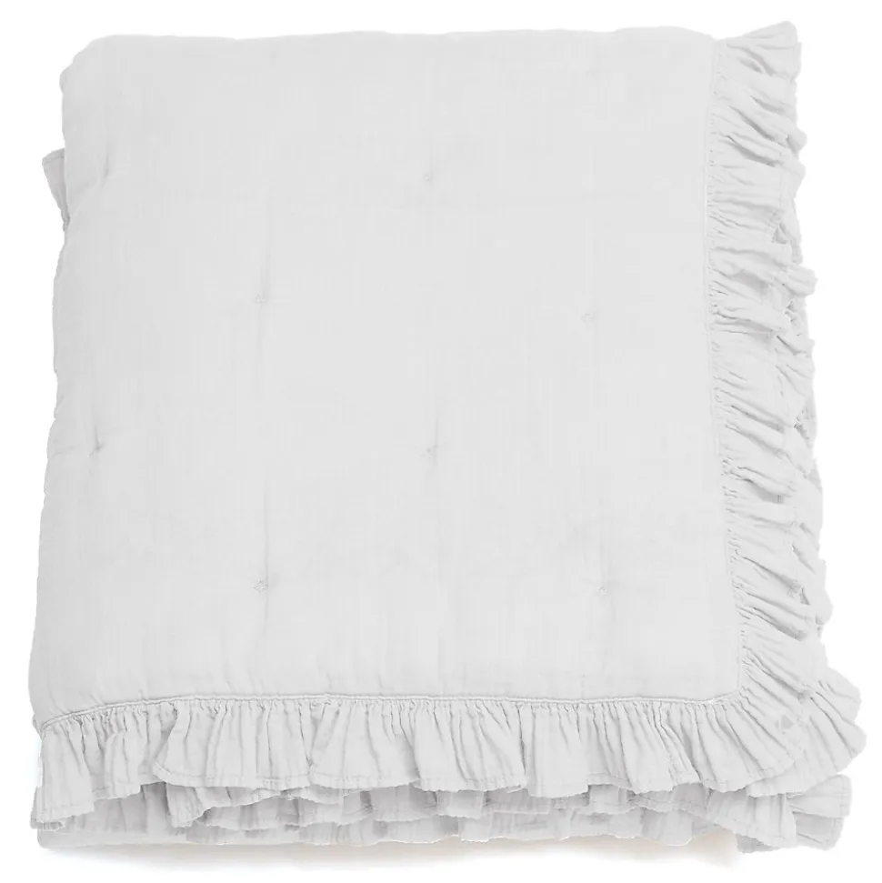 Couverture courtepointe en mousseline de coton 150x150 cm + 5 cm ELZA blanc neige