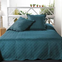 Couverture molletonné surpiquage graphique (150x150 cm - Bleu Foncé)