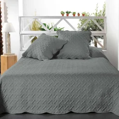 Couverture molletonné surpiquage graphique (250x260 cm - Gris Foncé)