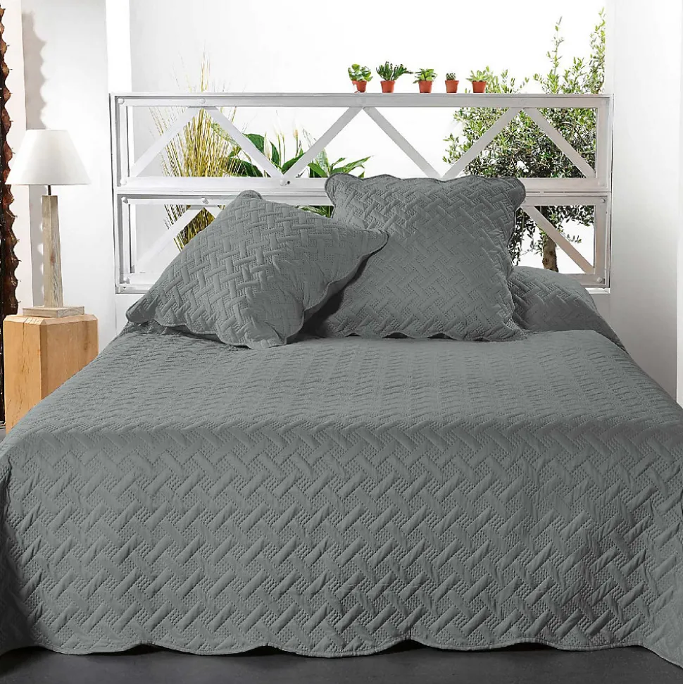 Couverture molletonné surpiquage graphique (230x250 cm - Gris Foncé)