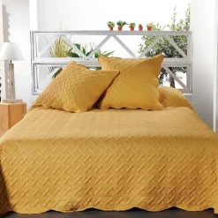 Couverture molletonné surpiquage graphique (230x250 cm - Jaune)