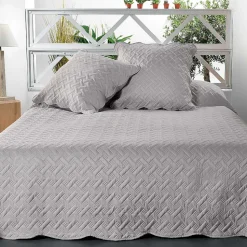 Couverture molletonné surpiquage graphique (150x150 cm - Gris clair)