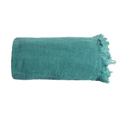 Couverture plaid 100% coton bleu turquoise avec franges 130x170cm BITALD - SACASA