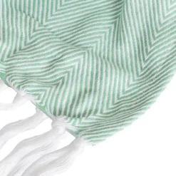 Couverture plaid 100% coton bleu turquoise avec franges 180x220cm ZIGORA - SACASA