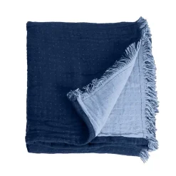Couverture plaid 100% coton bleu marine avec franges 130x170cm BITALD - SACASA