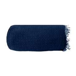 Couverture plaid 100% coton bleu marine avec franges 130x170cm BITALD - SACASA