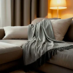 Couverture plaid 100% coton noire avec franges ZIGGY - SACASA