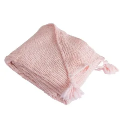 Couverture plaid 100% coton rose pâle avec pompons 130x170cm ARNISKA - SACASA