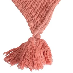 Couverture plaid 100% coton rose saumon avec pompons 130x170cm ARNISKA - SACASA