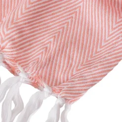 Couverture plaid 100% coton rose saumon avec franges 180x220cm ZIGORA - SACASA