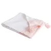 Couverture plaid 100% coton rose pâle avec pompons 130x170cm SLAVANN - SACASA