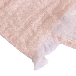 Couverture plaid 100% coton rose pâle avec franges 130x170cm BITALD - SACASA