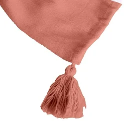 Couverture plaid 100% coton rose saumon avec pompons 130x170cm SLAVANN - SACASA