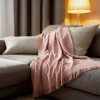 Couverture plaid 100% coton rose saumon avec franges 180x220cm BITALD - SACASA
