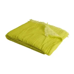 Couverture plaid 100% coton vert citron avec franges 130x170cm BITALD - SACASA