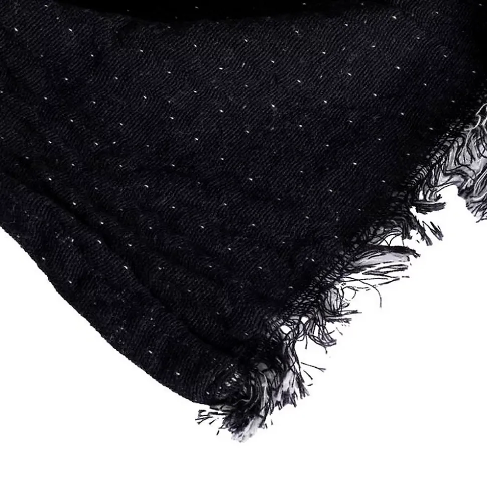 Couverture plaid BITALD en coton 100 % - Noir avec franges - 130x170 cm - SACASA