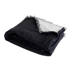 Couverture plaid BITALD en coton 100 % - Noir avec franges - 130x170 cm - SACASA