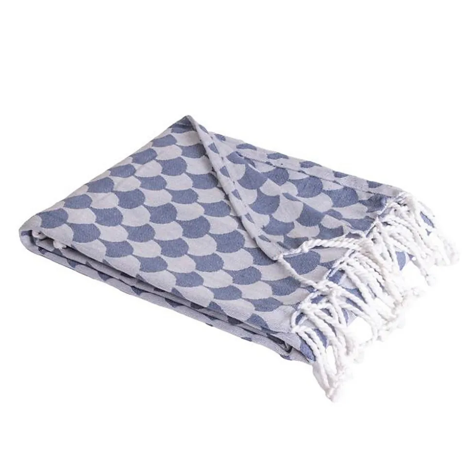 Couverture plaid DROPALL 100% coton bleu marine et blanc 130x170 cm - SACASA