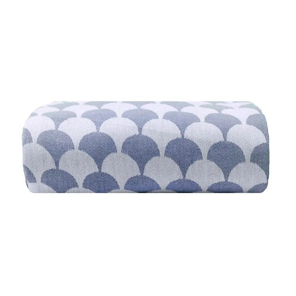 Couverture plaid DROPALL 100% coton bleu marine et blanc 130x170 cm - SACASA