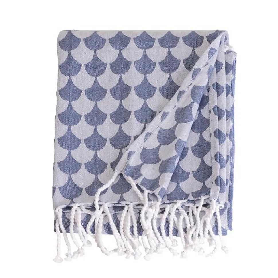 Couverture plaid DROPALL 100% coton bleu marine et blanc 130x170 cm - SACASA