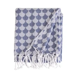 Couverture plaid DROPALL 100% coton bleu marine et blanc 130x170 cm - SACASA