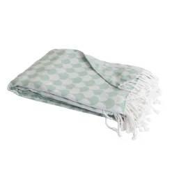 Couverture plaid en coton 100% vert à franges - DROPALL - SACASA