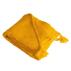 Couverture plaid jaune en coton 100% avec franges - 130x170 cm - SACASA