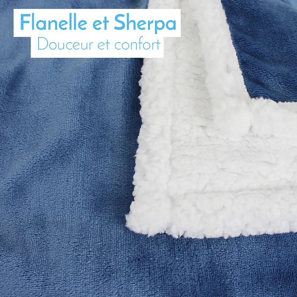 Couverture, plaid polaire pour enfant 75 x 100 cm en flanelle et sherpa ultra doux - Bleu - Monsieur Bébé